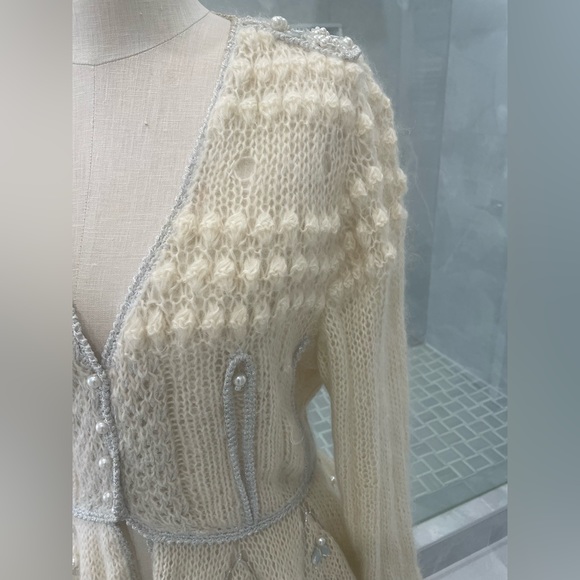 MOHAIR BEIGE SWEATER CARDIGAN WITH JEWELS SIZE MEDIUM - Picture 5 of 17